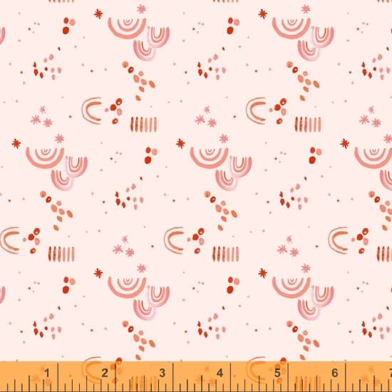 hand drawn rainbow, dots and stripes on a blush background