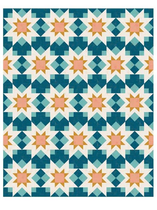 Night stars quilt pattern, emily dennis, quilty love, beginner, flying geese, half square triangle, quarter square triangle, beginner